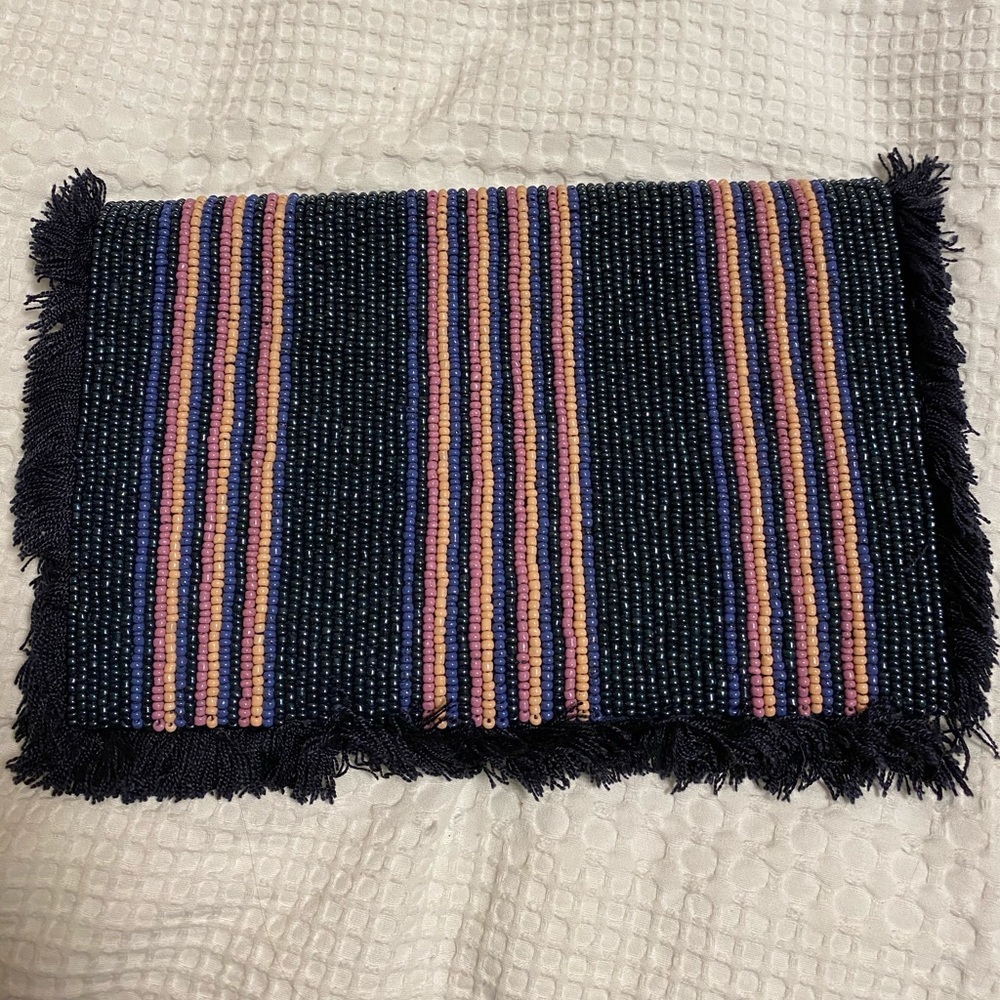 Dark Navy Clutch With Color Beaded Details